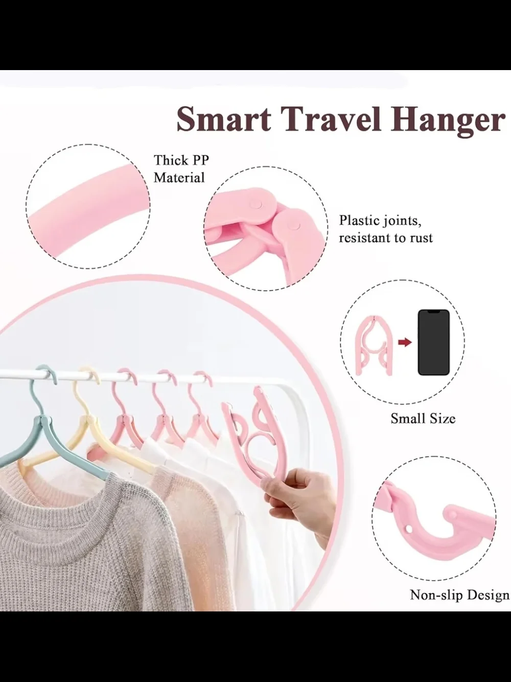 Travel Foldable Pink Plastic Hanger with Clips BNIB